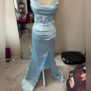 Faeriesty Ice Blue Strapless Evening Gown